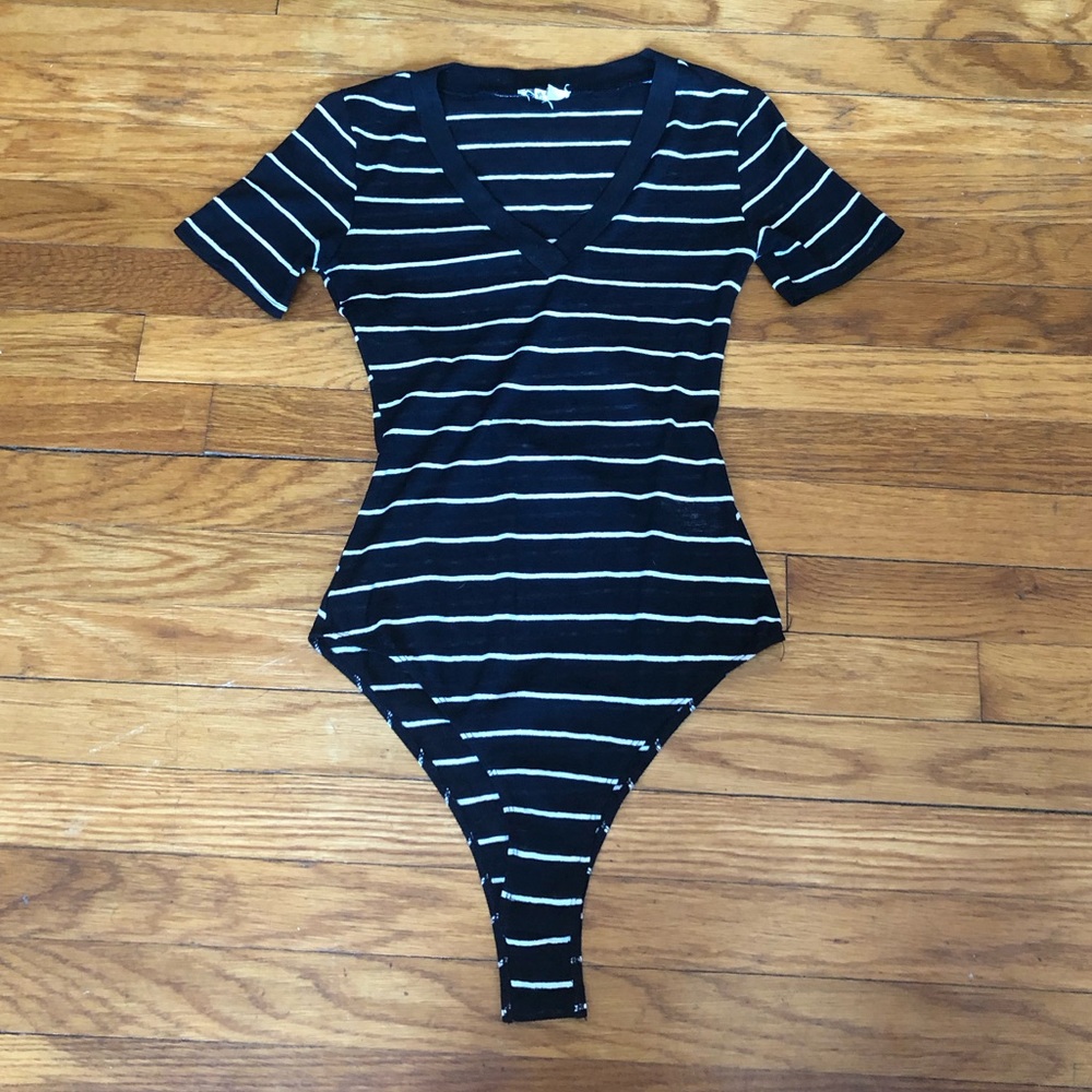 Lira T-Shirt Body Suit - Black with White Stripes